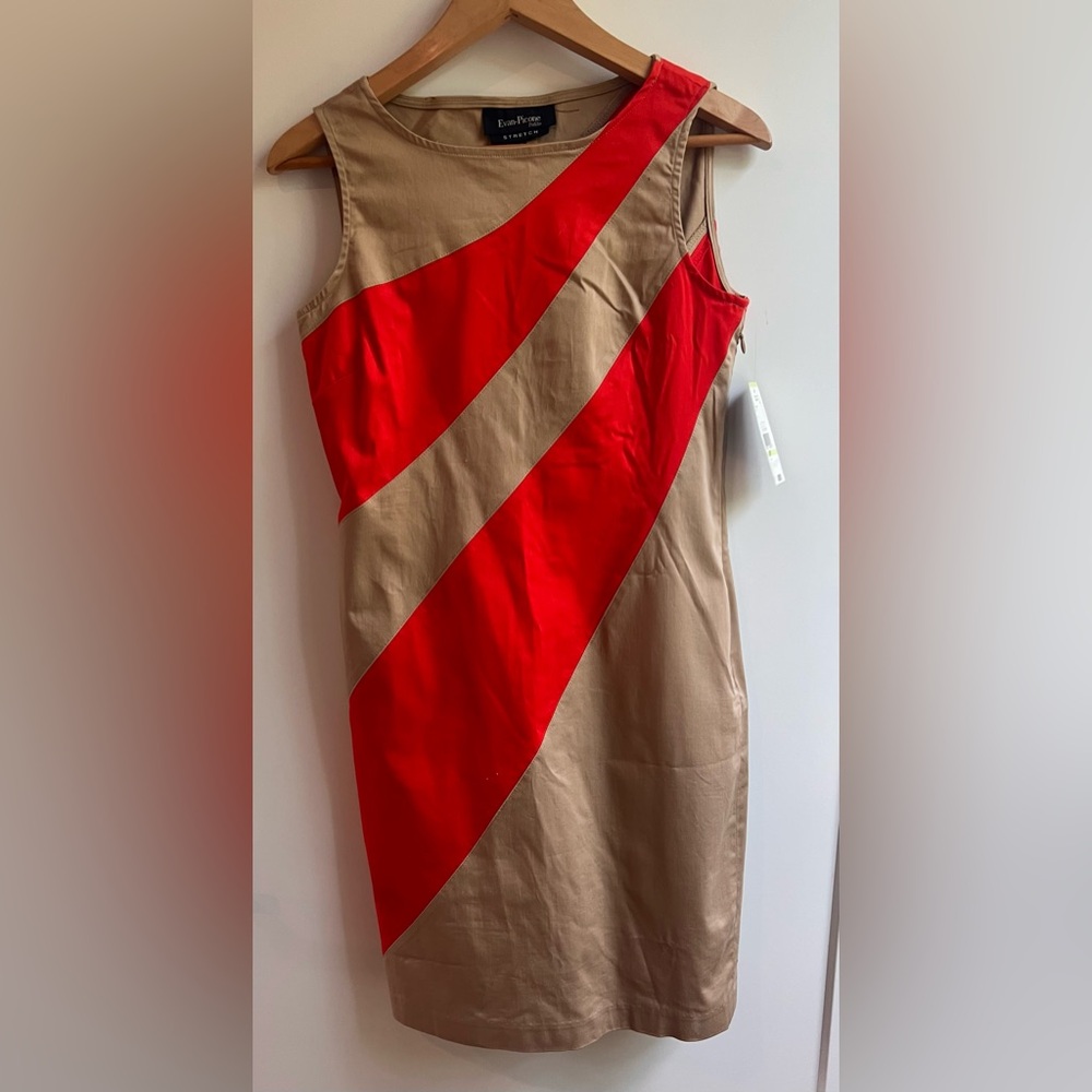 Evan Picone Savannah Red and Tan Striped Mini Dress